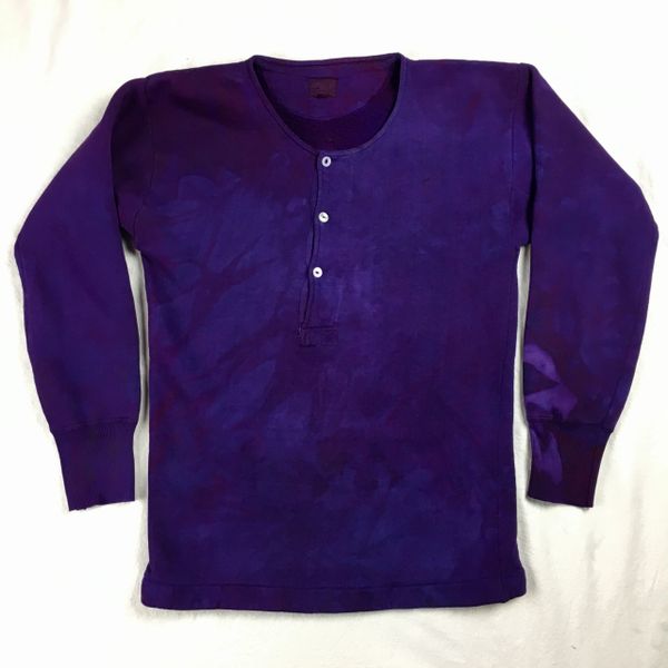 SOLD 1920s JAPANESE 100% COTTON SWEATSHIRT HENLEY IN NOT-FADE-AWAY PURPLE S-M