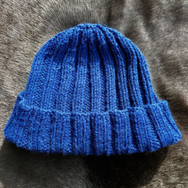 SOLD 100% WOOL JAPANESE BRAND UNIQULO INDIGO BLUE KNIT RIBBED KNIT WOOL CAP HAT