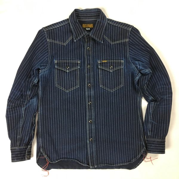 SOLD INDIGO WABASH HEAVY DENIM DISTRESSED WESTERN SHIRT JACKET BY IRON HEART SIZE M