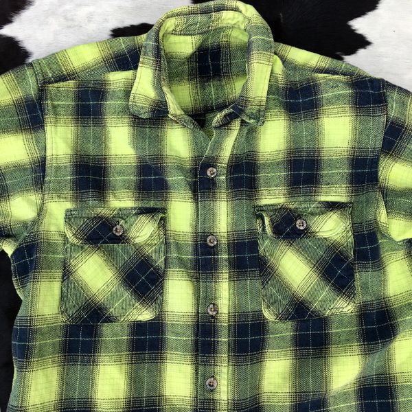 1990s YELLOW & BLACK THICK COTTON SHADOW BOX PLAID SHIRT JACKET XL