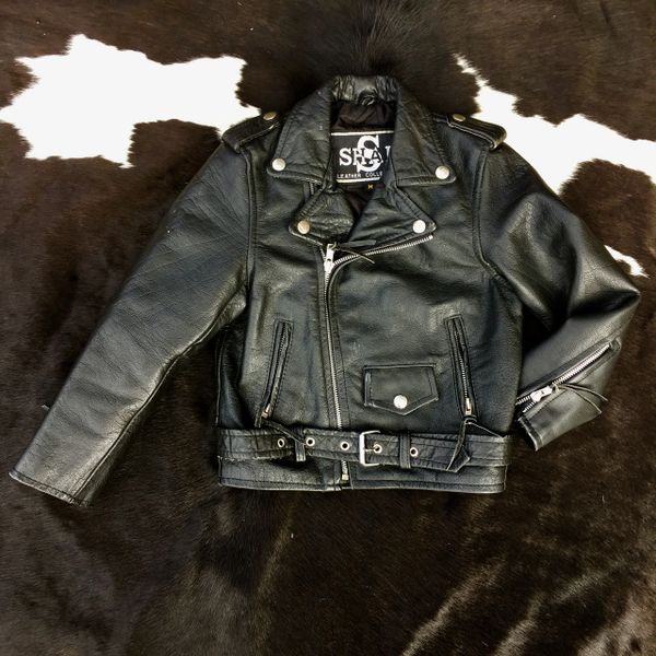 SOLD 1990s LITTLE 5 YEAR OLD BOY’S BLACK LEATHER BIKER JACKET