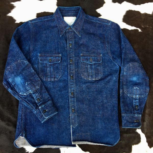 SOLD 2009 MISTER FREEDOM OKINOWA CPO RAW INDIGO DENIM ELBOW PATCHED SHIRT JACKET