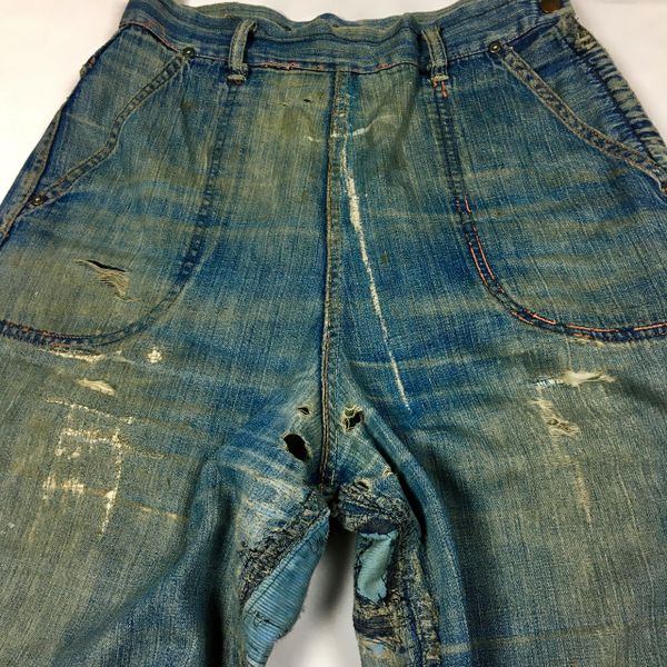 SOLD 1950s REPAIRED & DESTROYED AGAIN SIDE ZIP JEANS 29” WAIST