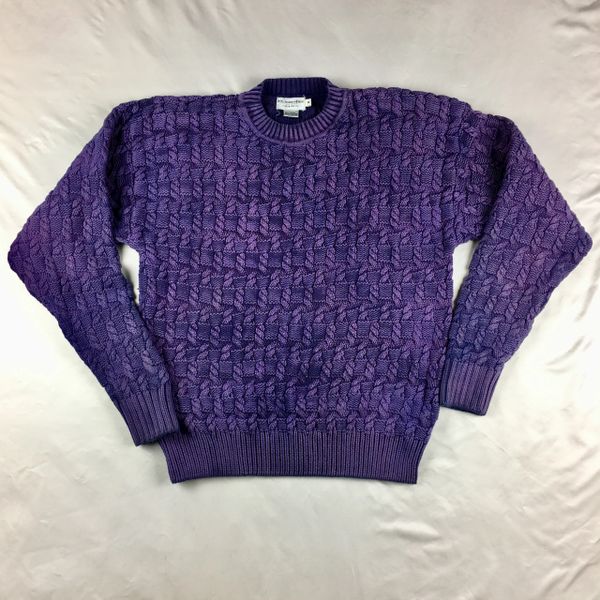 SOLD 1980s ABERCROMBIE & FITCH 100% COTTON KNIT TEXTURED 2 TONE SWEATER IN PURPLE XL