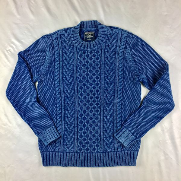 SOLD 1980s ABERCROMBIE & FITCH 100% COTTON KNIT TEXTURED 2 TONE SWEATER IN INDIGO S