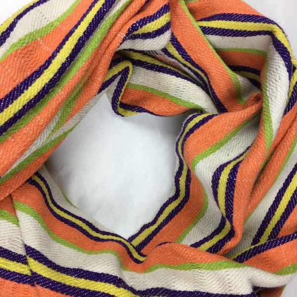 SOLD 1800s GREEN, PURPLE, ORANGE & WHITE STRIPED HANDSPUN HANDWOVEN HAND DYED AFRICAN TEXTILE