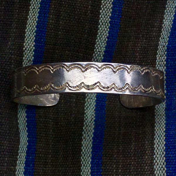 SOLD 1890s FILE STAMPED INGOT SILVER LIGHTWEIGHT CUFF BRACELET SMALL WRIST