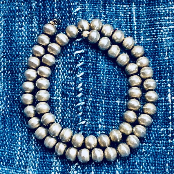 SOLD 1920s SILVER INGOT BENCH BEAD NAVAJO PEAR NECKLACE ON OLD ORIGINAL COTTON CORD