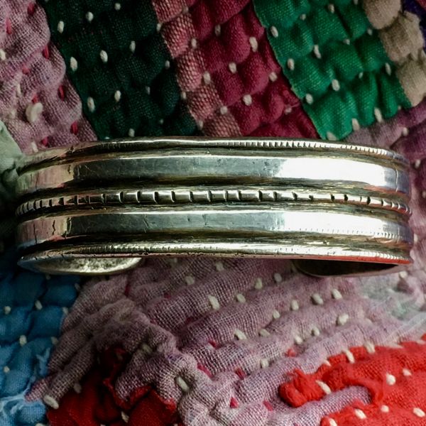 SOLD 1880s THICK HEAVY INGOT SILVER FILED & CHISELED CUFF BRACELET