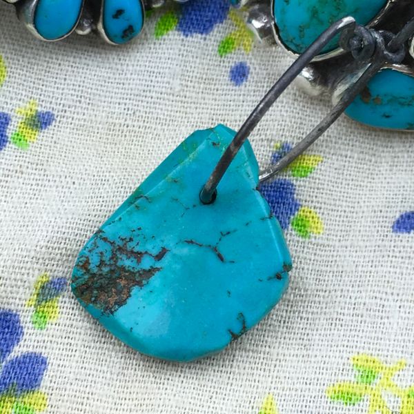 MENS SINGLE 1800s or EARLIER BRIGHT BLUE TURQUOISE TAB ON ATELIER MADE STERLING EARRING #2