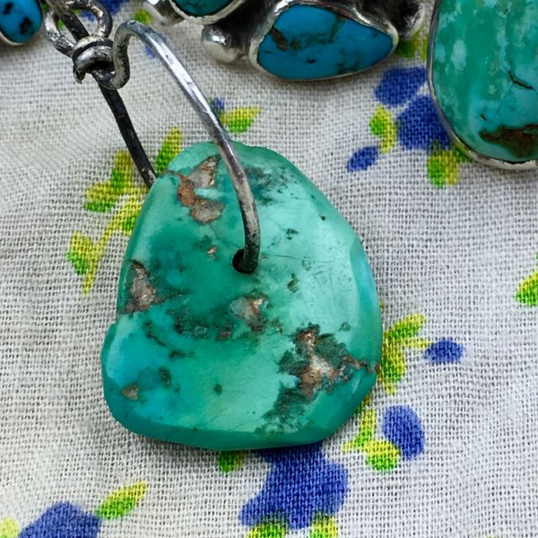 SOLD MENS SINGLE 1800s or EARLIER BRIGHT BLUE TURQUOISE TAB ON ATELIER MADE STERLING EARRING #3
