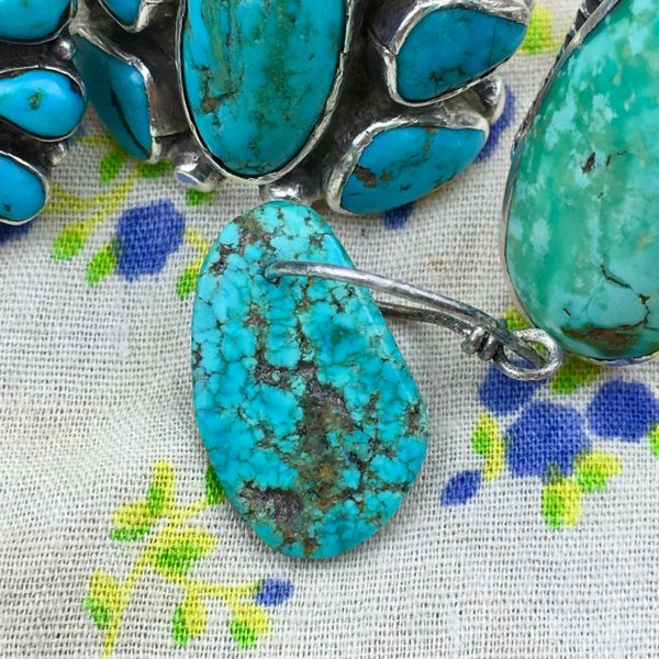 SOLD MENS SINGLE 1800s or EARLIER BRIGHT BLUE NUMBER 8 TURQUOISE TAB ON ATELIER MADE STERLING EARRING #5