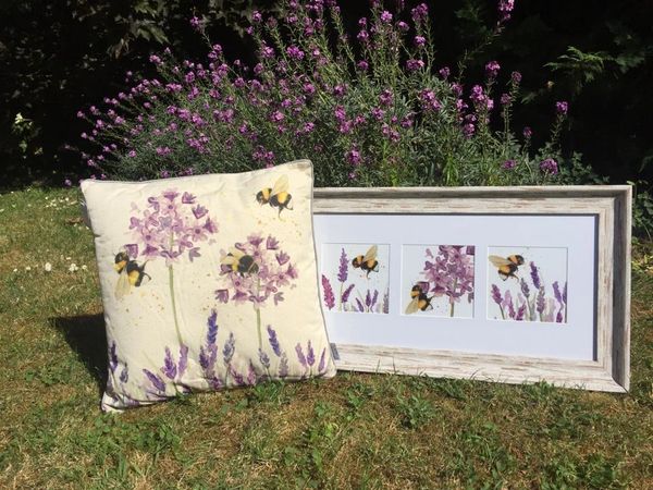 Bee cushion (£18) & Bee pictures in wooden frame (£32.50)