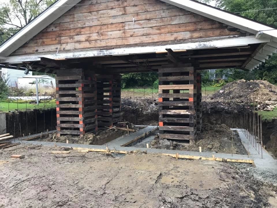 A house roof with moving equipment 