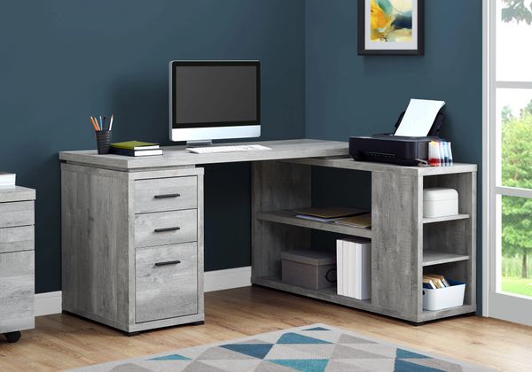 I 7421 Bureau En L D Ordinateur Grain De Bois Gris Gauche Ou Droite