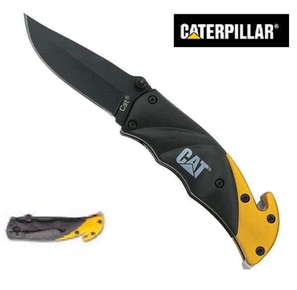 Caterpiller Compact Rescue Knife with Black Aluminum Handle and Black