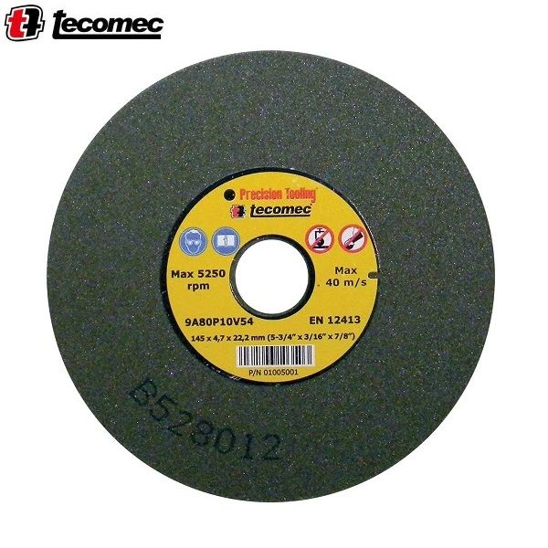 TECOMEC BRAND VITRIFIED GRINDING WHEEL STONE (Green) 5-5/8" x 3/16" x 7/8" ARBOR