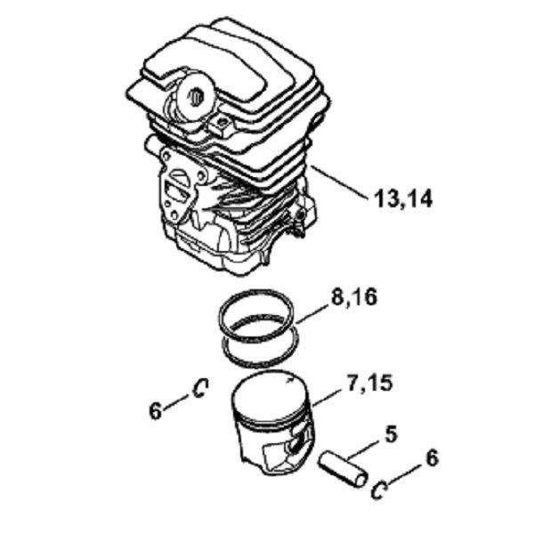 STIHL MS251, MS231 O.E.M. ORIGINAL CYLINDER KIT 44MM (3 bolt intake)