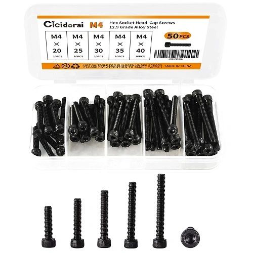 ~^Assorted M4 Hex Socket Head Cap Screws Bolts Set 50 Pieces