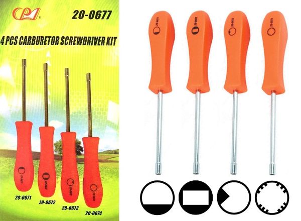 XX-4 PCS Husqvarna, Poulan, Weedeater, Zama, Ryobi, Homelite D, Double D, Pacman, splined carburetor adjusting tools