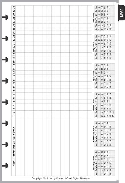 LVJ Monthly Planner, 4 Pages per Month, Habit Tracker, With Lines