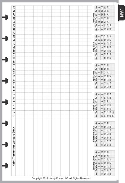 Monthly Habit Tracker Refill Planner Pages, Tip-In