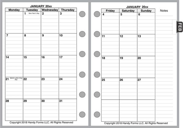 FPK Monthly Planner, 2 Pages per Month, 8 Columns, with Lines