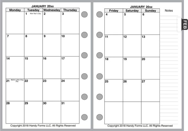 FPK Monthly Planner, 2 Pages per Month, 8 Columns, No Lines