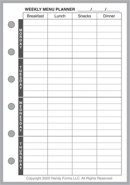 HPP Pocket-Plus Menu Planner and Shopping List