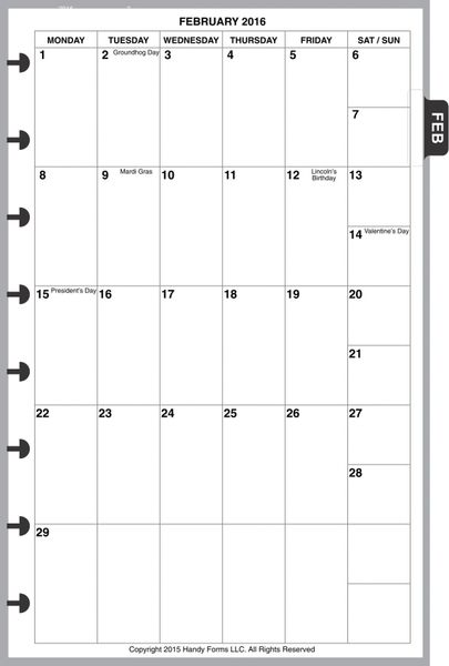 LVJ Monthly Planner, 1 Page per Month, 6 Columns, Vertical, No Lines
