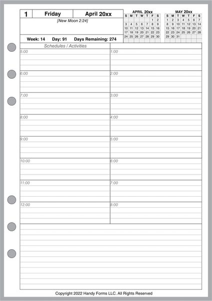 A5 Daily and Monthly Planner, 1 Page per Day, 2 Pages per Month, Style C