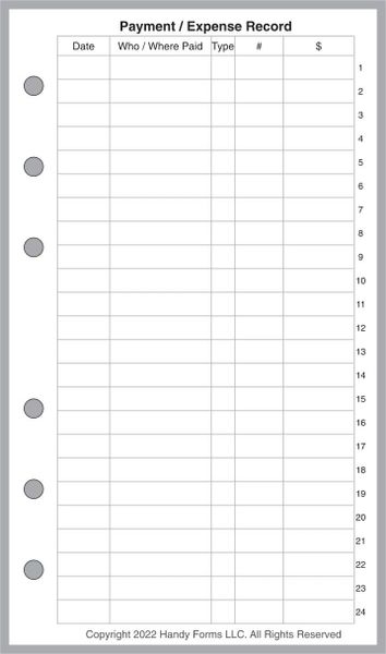 FCP Franklin Pocket Size Payment / Expense Record