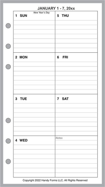 FPL Weekly Planner, 1 Page per Week, 2 Pages per Month, with Lines (Style D)
