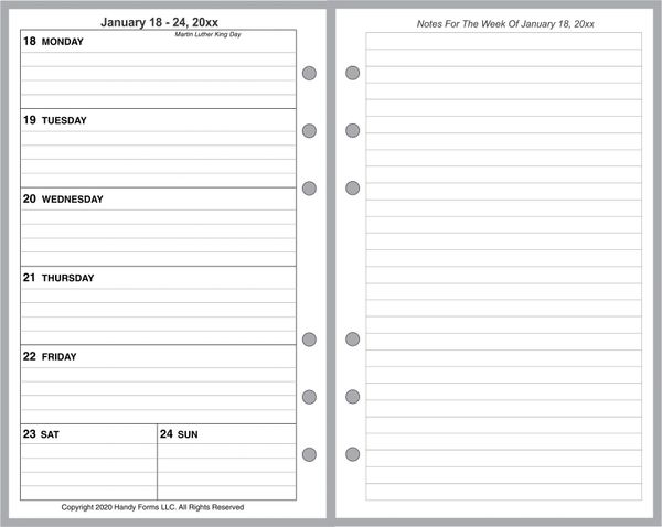 FCC Weekly Planner, 2 Pages per Week, 2 Pages per Month, with Lines. Style G1.