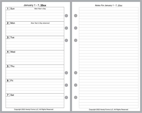 FCC Weekly Planner, 2 Pages per Week, 2 Pages per Month, with Lines. Style G.