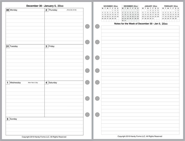 2024 Weekly Planner Refill Classic Size for Franklin Covey 