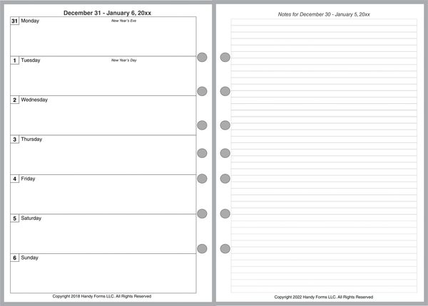 FCS Weekly Planner, 2 Pages per Week, 2 Pages per Month, Plus Notes Page, (Style G, No Lines)