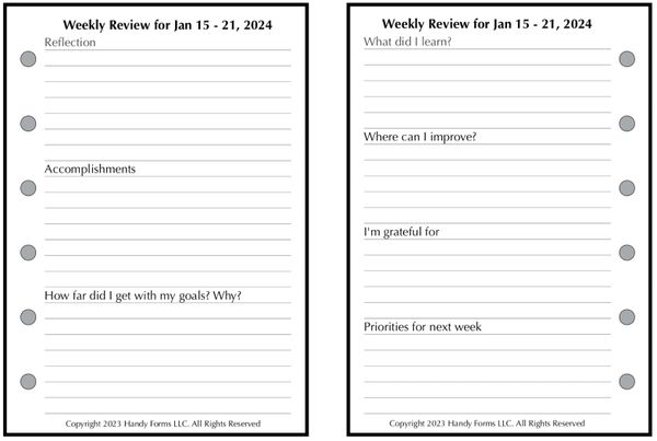 HPP PD Weekly Review, 2 Pages per Week, with Lines or Grid (Style A)