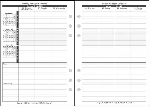 A5 Weekly Planner and Manager, 2 Pages per Week, 2 Pages per Month, with Lines