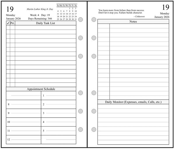 FCP Daily Planner, 2 Pages per Day, 4 Pages per Month, Style K