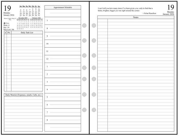 FCS Daily Planner, 2 Pages per Day, 2 Pages per Month, Style K1