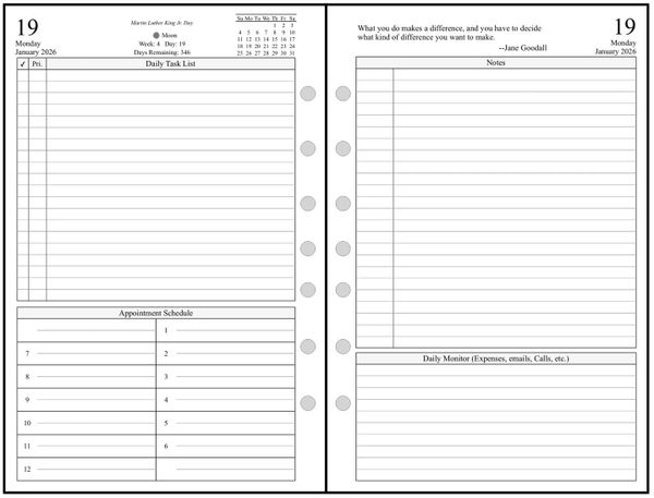 FCS Daily Planner, 2 Pages per Day, 2 Pages per Month, Style K