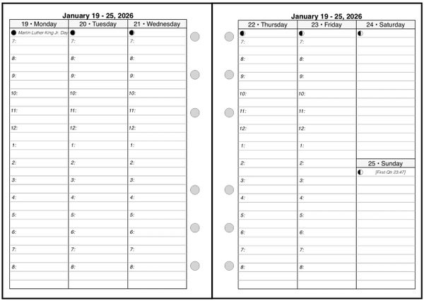 HA6 Weekly Planner, 2 Pages per Week, 2 Pages per Month, with Appt Times, Style V