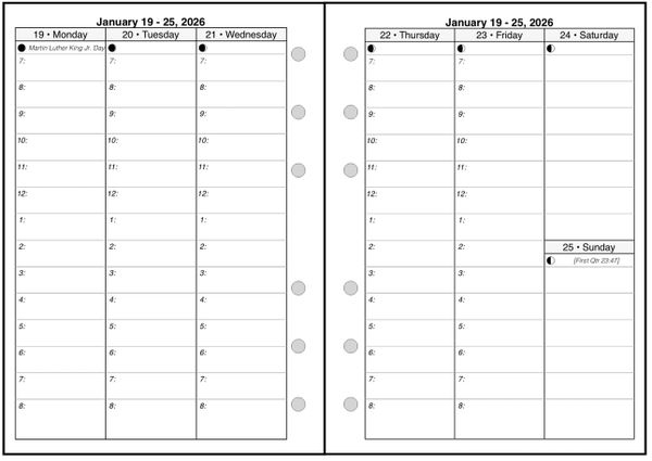 HA6 Weekly Planner, 2 Pages per Week, 2 Pages per Month, with Appt Times, No Lines, Style V