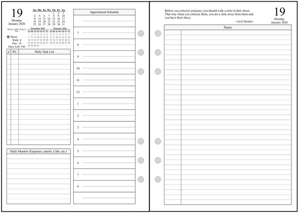 FA5 Daily Planner, 2 Pages per Day, 2 Pages per Month, Style K1