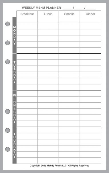 FCC Daily and Weekly Menu Planner
