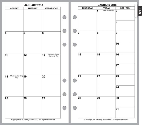 FPL Monthly Planner, 2 Pages per Month, 6-Columns, No Lines