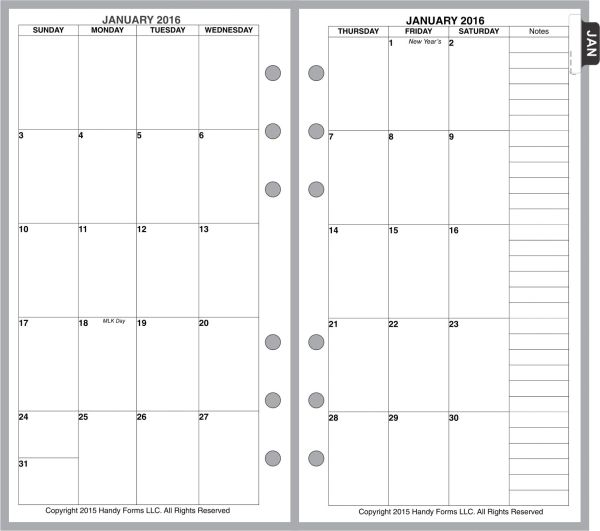 FPL Monthly Planner, 2 Pages per Month, 8 Columns, No Lines