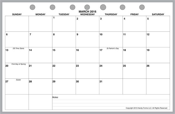 FCS Monthly Planner, 1 Page per Month, 7 Columns, Horizontal, No Lines