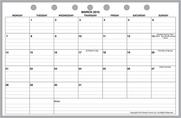 FCS Monthly Planner, 1 Page per Month, 7 Columns, Horizontal, With Lines